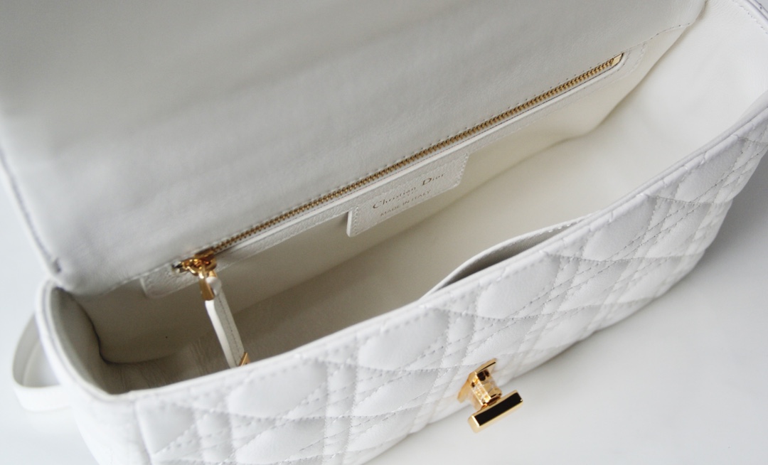 Small Dior Caro Bag White Supple Cannage Calfskin